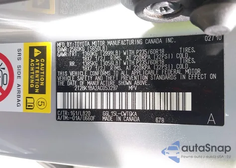 2010 Lexus Rx 350 from USA, damaged, VIN 2T2BK1BA2AC053297